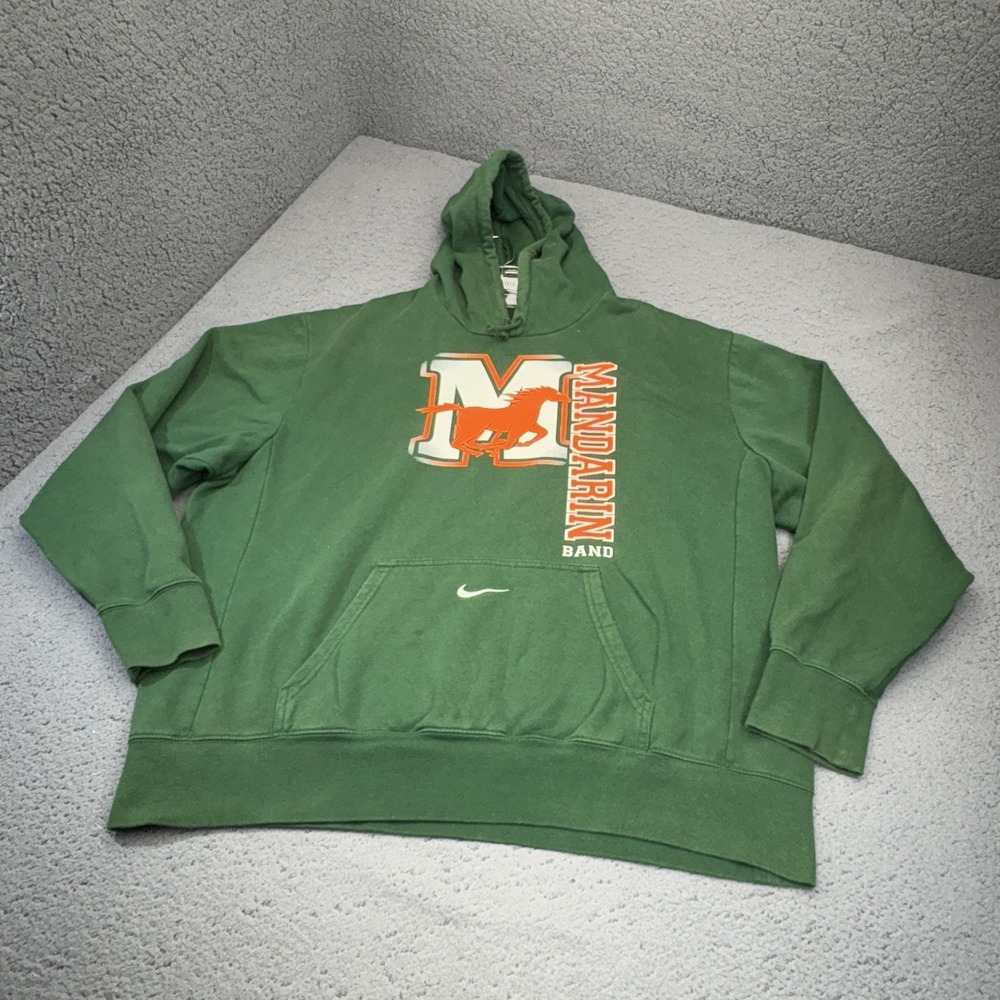 Nike Mandarin Mustangs Band Hoodie Mens 2XL Green Y2K Pullover Jacksonville
